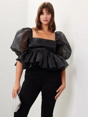 SELKIE Bubble Top Puff Sleeve Caviar 2X